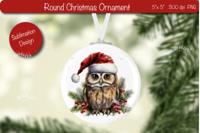 Round Christmas ornament Sublimation Watercolor Owl PNG