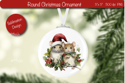 Round Christmas ornament Sublimation Watercolor Baby Animal PNG