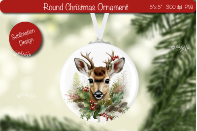 Round Christmas ornament Sublimation Watercolor Baby Animal PNG