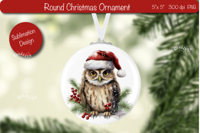 Round Christmas ornament Sublimation Watercolor Owl PNG