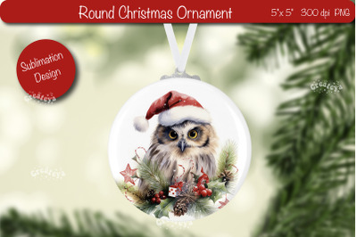 Round Christmas ornament Sublimation Watercolor Owl PNG