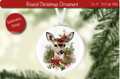 Round Christmas ornament Sublimation Watercolor Baby Animal PNG