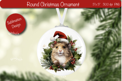 Round Christmas ornament Sublimation Watercolor Baby Animal PNG