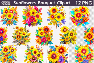 Sunflowers Bouquet Clipart | Fall Flowers Clipart&nbsp;