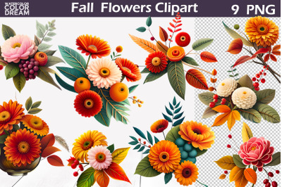 3D Fall Flowers Clipart | Fall Flowers Sublimation Design&nbsp;