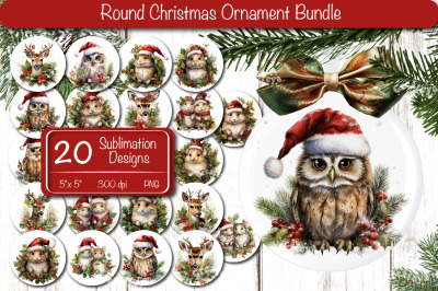 Christmas ornament Sublimation Bundle Watercolor Baby Animals PNG