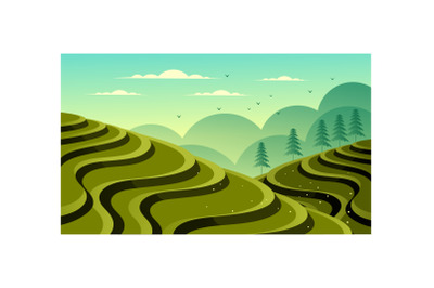 Indonesian Nature Landscape Terasering Illustration