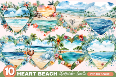 Heart Beach Watercolor Sublimation Clipart