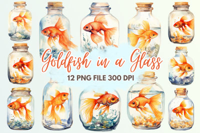 Goldfish in a Glass Bottle Watercolor