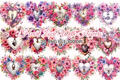 Heart Lock with Flowers Sublimation Clipart