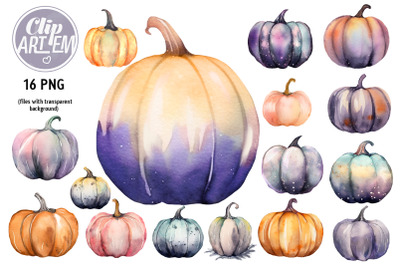 Mystical Pumpkin Bundle Watercolor 16 PNG Images Clip Art, Halloween