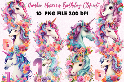 Number Unicorn Birthday Clipart