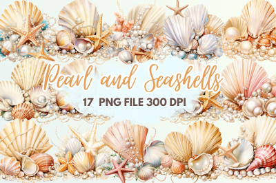 Pearl and Seashells Sublimation Clipart Bundle