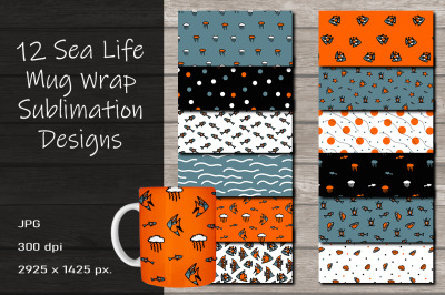 Sea Animals Mug Wrap Sublimation Design 15 oz.