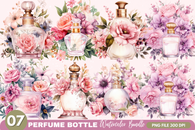 Perfume Bottle Floral Sublimation Clipart Bundle