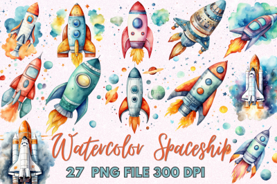 Spaceship Watercolor Clipart