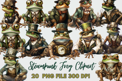 Steampunk Frog Sublimation Clipart Bundle