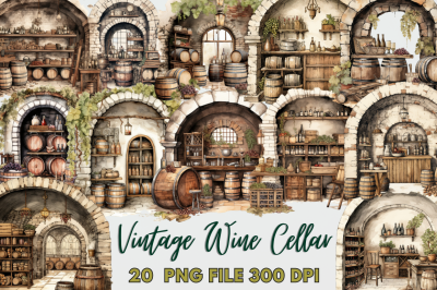 Vintage Wine Cellar Sublimation Clipart Bundle