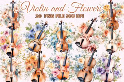 Violin and Flowers Watercolor Bundle