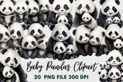 Baby Pandas Clipart White Bundle
