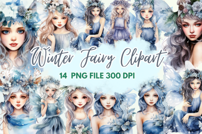 Winter Fairy Watercolor Clipart  Bundle