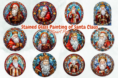 Stained Glass Painting of Santa Claus