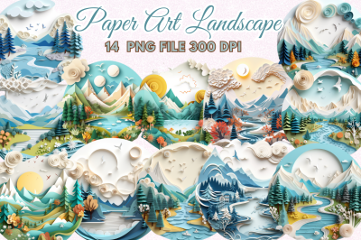 Paper Art Landscape Clipart Bundle