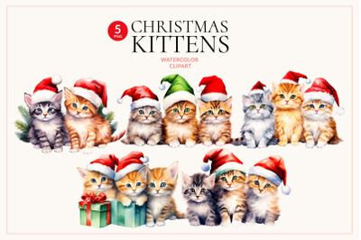 Watercolor Christmas Kittens Clipart