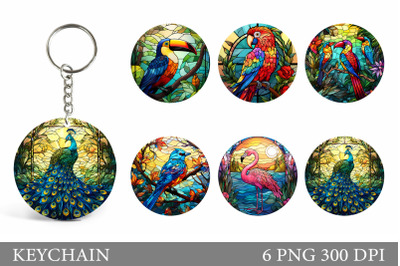 Birds Keychain Sublimation. Tropical Birds Round Keychain