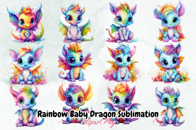 Rainbow Baby Dragon Sublimation Clipart