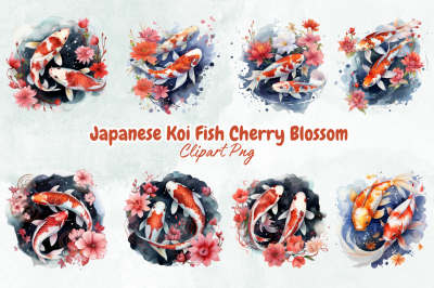 Japanese Koi Fish Cherry Blossom Clipart