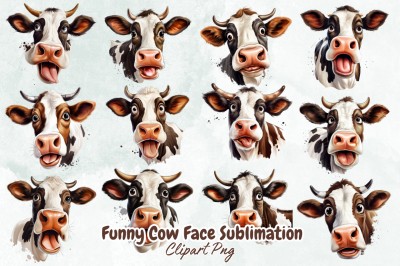 Funny Cow Face Sublimation Clipart