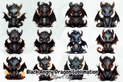 Black Angry Dragon Sublimation Clipart