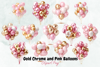 Gold Chrome and Pink Balloons Clipart