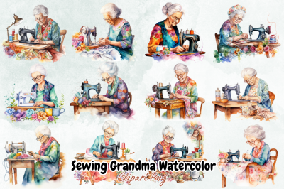 Sewing Grandma Watercolor Sublimation