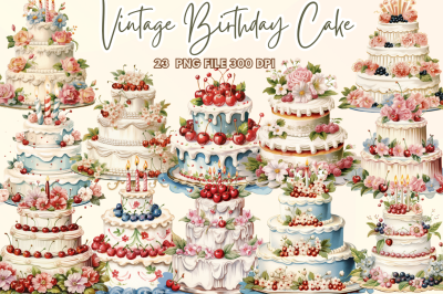 Vintage Birthday Cake Clipart