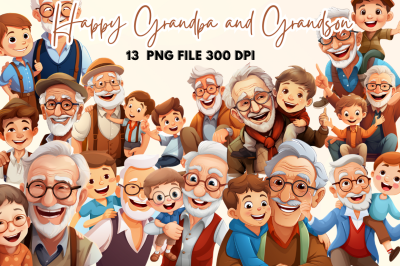 Happy Grandpa and Grandson Clipart