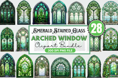 Emerald Stained Glass Arched Window Clipart