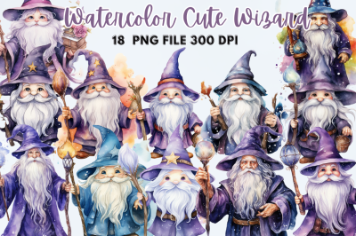 Cute Wizard Watercolor Clipart