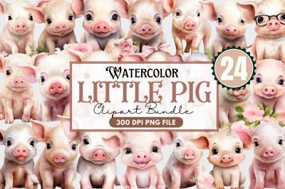 Cute Little Pig Watercolor Clipart