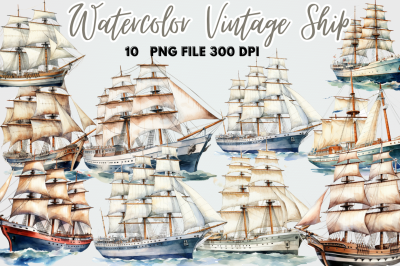 Vintage Ship Watercolor Clipart