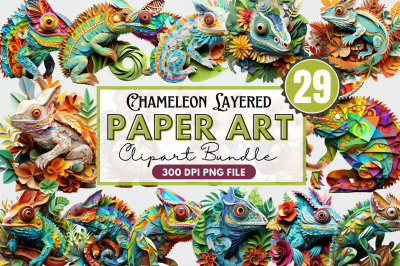 Chameleon Layered Paper Art Clipart