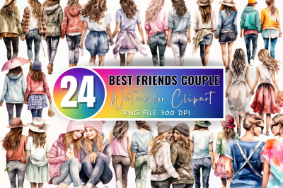 Best Friends Couple Watercolor Clipart