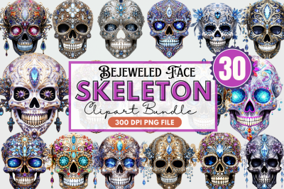 Bejeweled Face Skeleton Clipart