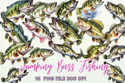 Jumping Bass Fishing Sublimation Clipart