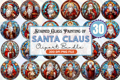 Stained Glass Painting of Santa Claus Clipart