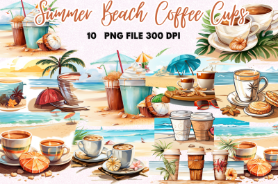 Summer Beach Coffee Cups Clipart