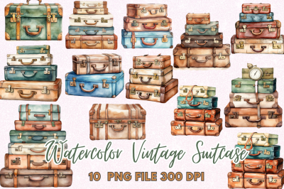 Vintage Suitcase Watercolor Clipart