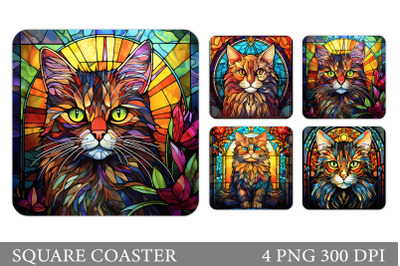 Cat Square Coaster Design. Stained Glass Cat Coaster