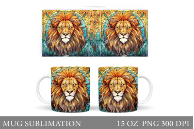 Lion Mug Wrap Sublimation. Stained Glass Lion Mug Design